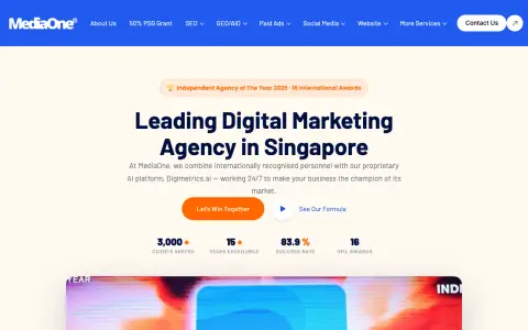 Homepage of MediaOne, a digital marketing agency in Singapore