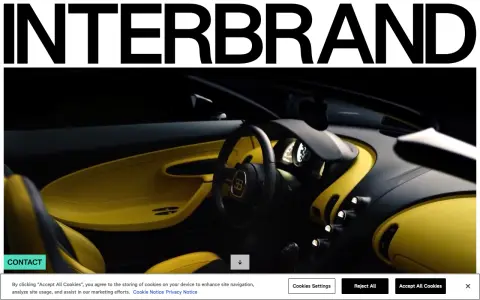 Homepage of Interbrand, a brand strategy and valuation firm