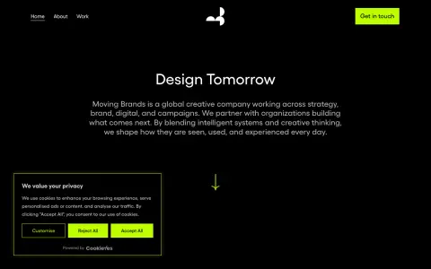 Homepage of Moving Brands, a global creative company