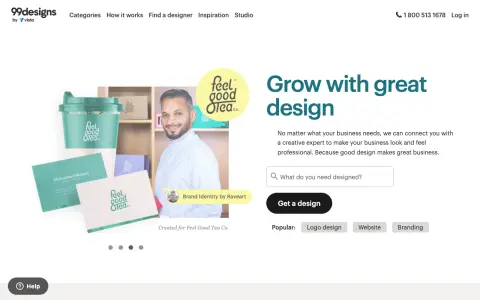 Homepage of 99designs, a design contest marketplace