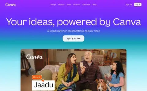 Homepage of Canva, a design tool