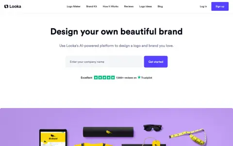 Homepage of Looka, an AI logo and brand-kit maker